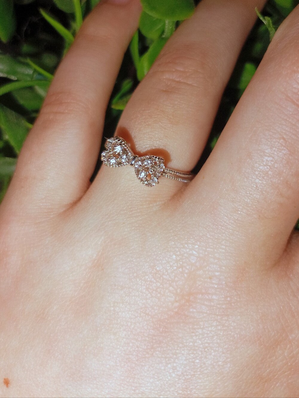 925 Sterling Silver Double Heart CZ Ring Size 7 Dainty Romantic